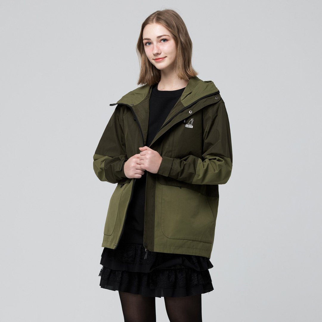 KANGOL袋鼠中性防潑水風衣外套-深綠(男女共款)