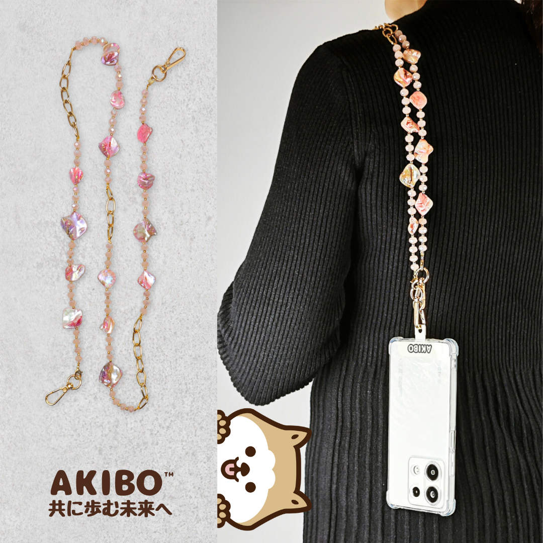 AKIBO森系琉璃包包手機掛繩-櫻花粉(中性款、琉璃) / 內附AKIBO品牌手機掛片1個