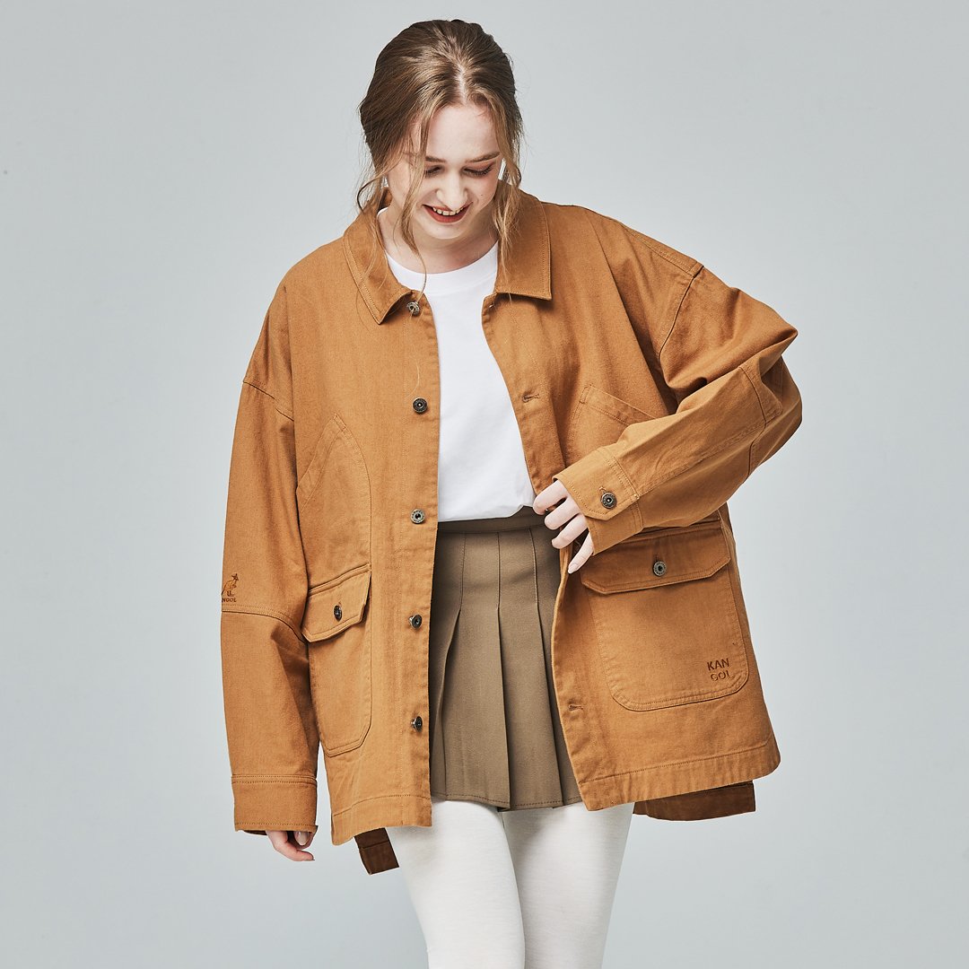 KANGOL袋鼠復古口袋襯衫外套-卡其