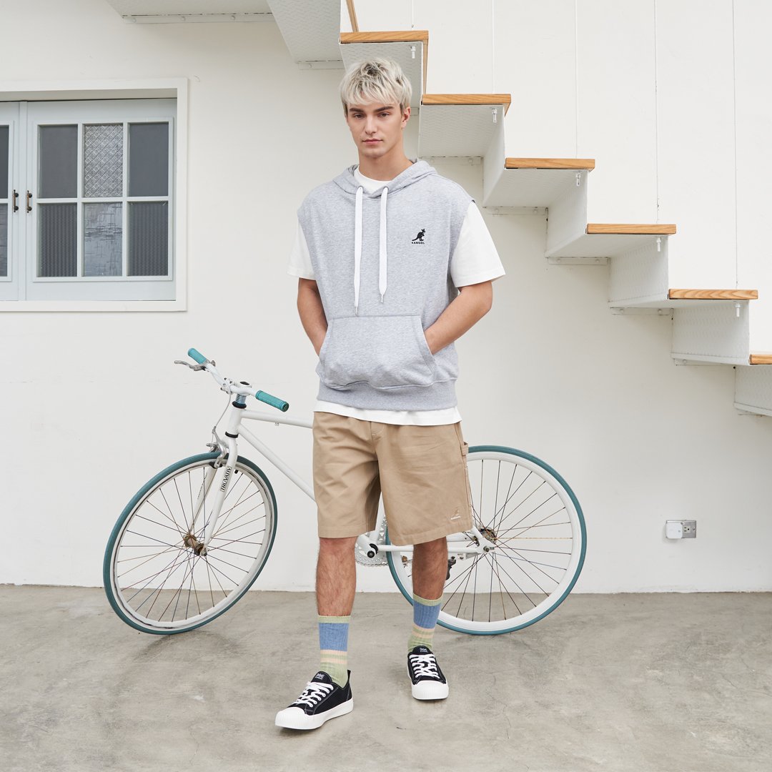 KANGOL袋鼠中性水洗五分褲-卡其