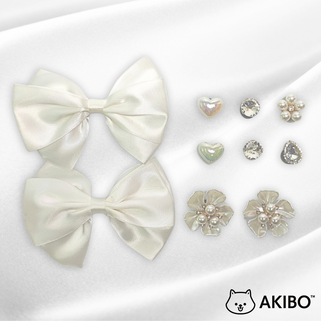 AKIBO白蝴蝶結珍珠款洞洞鞋扣 (十件組)