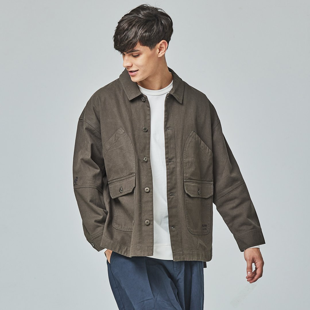 KANGOL袋鼠復古口袋襯衫外套-鐵灰