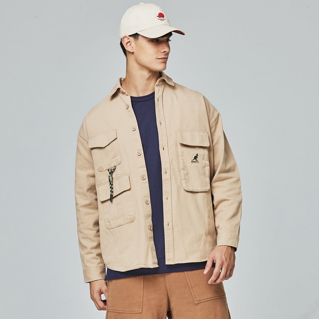 KANGOL袋鼠工裝口袋襯衫外套-卡其