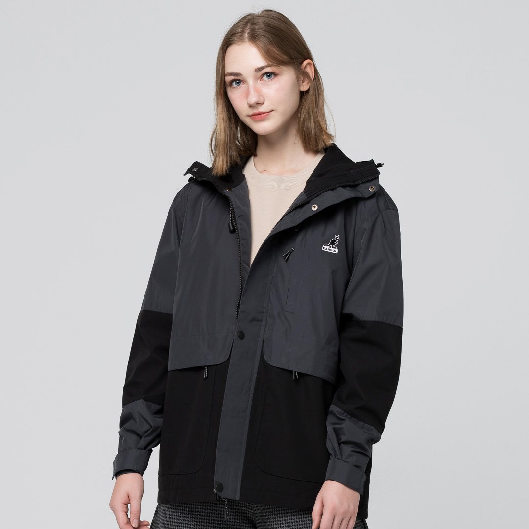 KANGOL袋鼠中性防潑水風衣外套-鐵灰(男女共款)