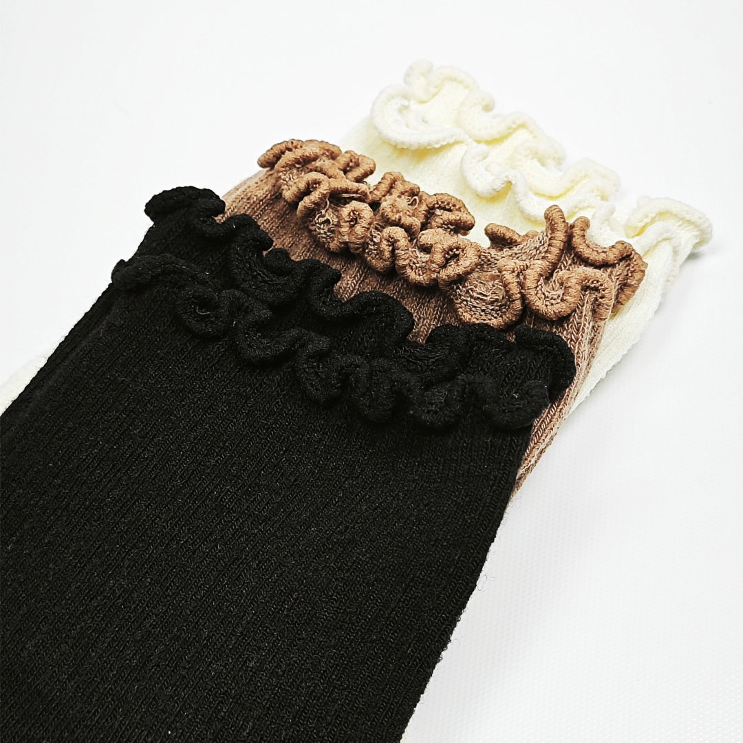 AKIBO氣質捲邊短筒襪(三件組)-女款