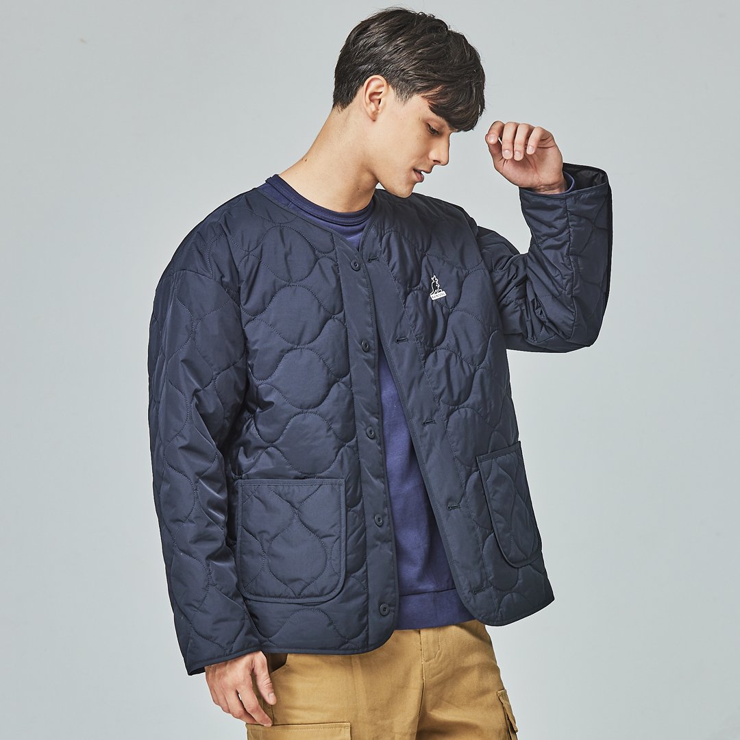 KANGOL袋鼠水波紋鋪棉外套-深藍