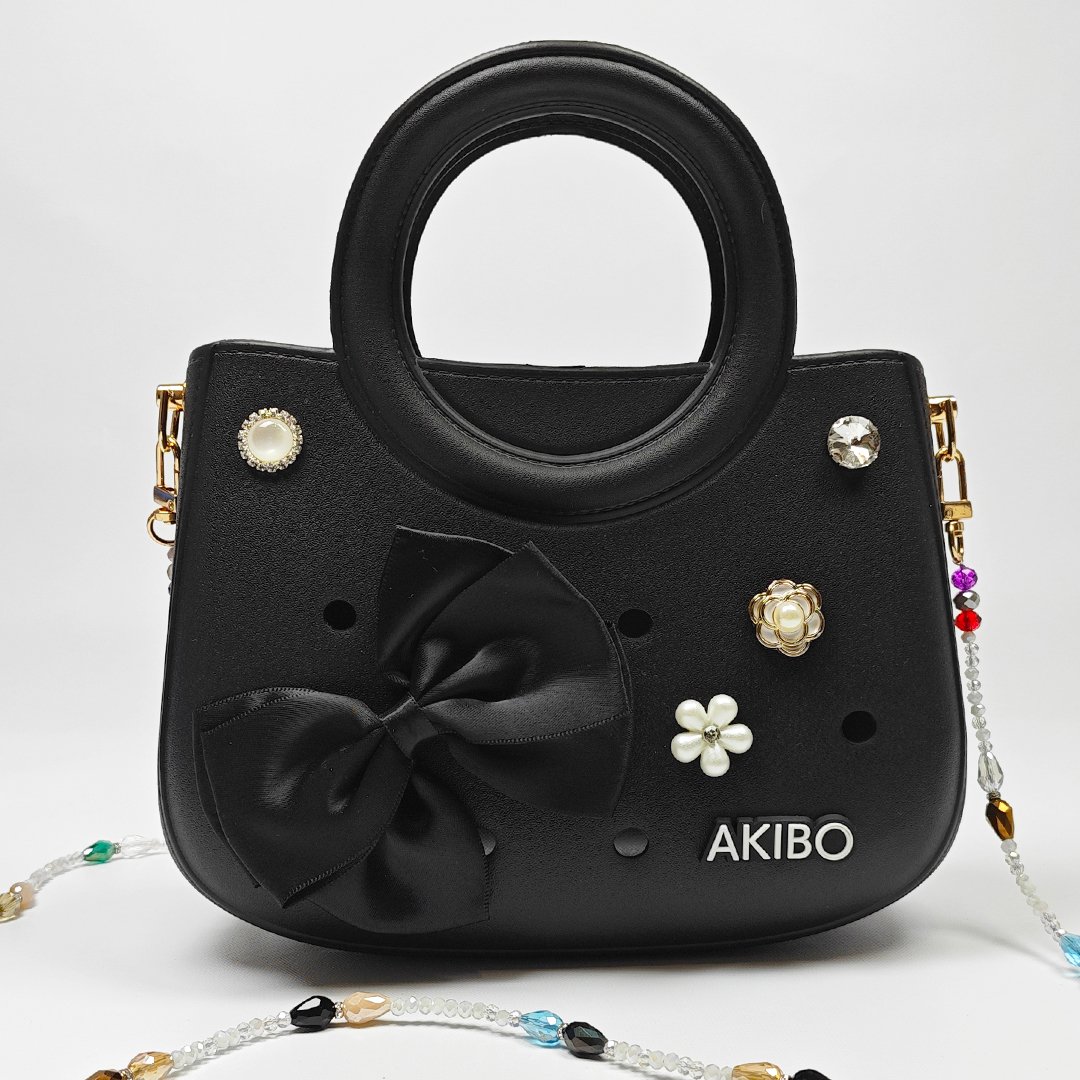 【買1送1】AKIBO滿月包-經典黑/波西米亞彩珠背帶(肩背手提洞洞包。中性款、輕量、防水) / 內附AKIBO品牌鞋扣1個。現在買再送鞋扣組(不挑款)