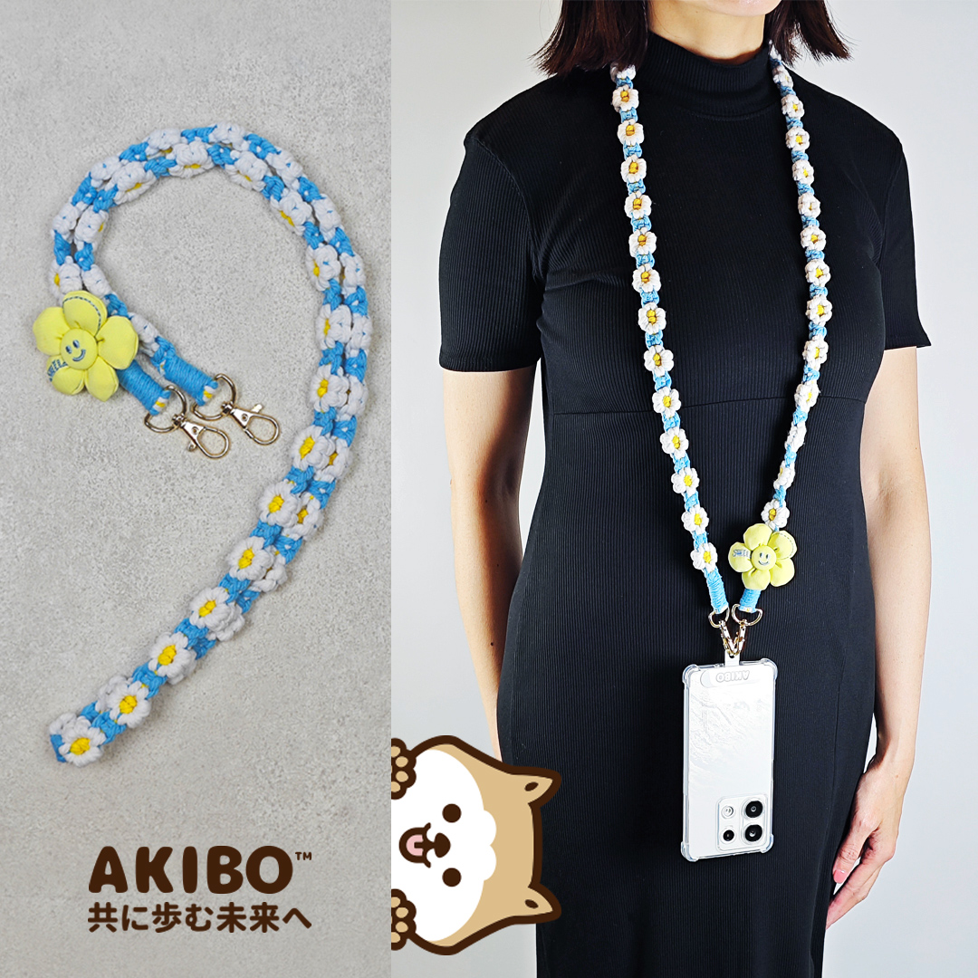 AKIBO手工編織花朵包包手機掛繩-薄荷藍(女款、編織) / 內附AKIBO品牌手機掛片1個