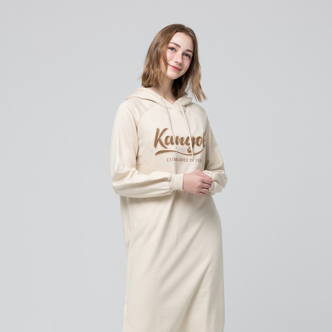 KANGOL袋鼠連帽洋裝-米白