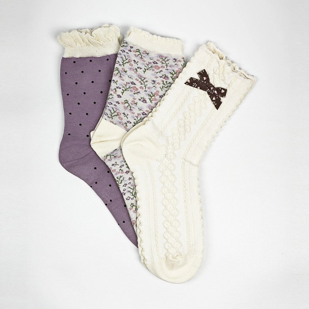 AKIBO森系碎花中筒襪(三件組)-女款