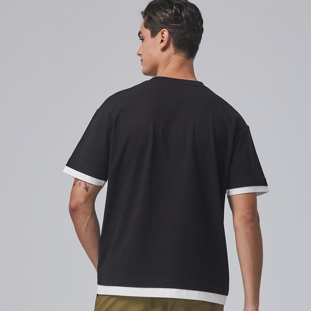 NCAA基本版假兩件印花棉T-黑