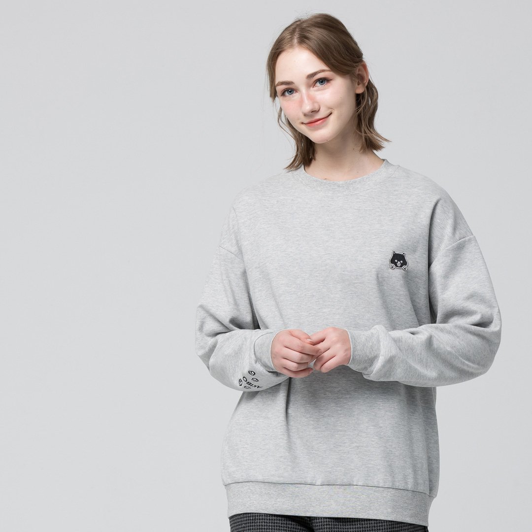 AKIBO日系落肩立體繡大學T-質感灰(男女共款)