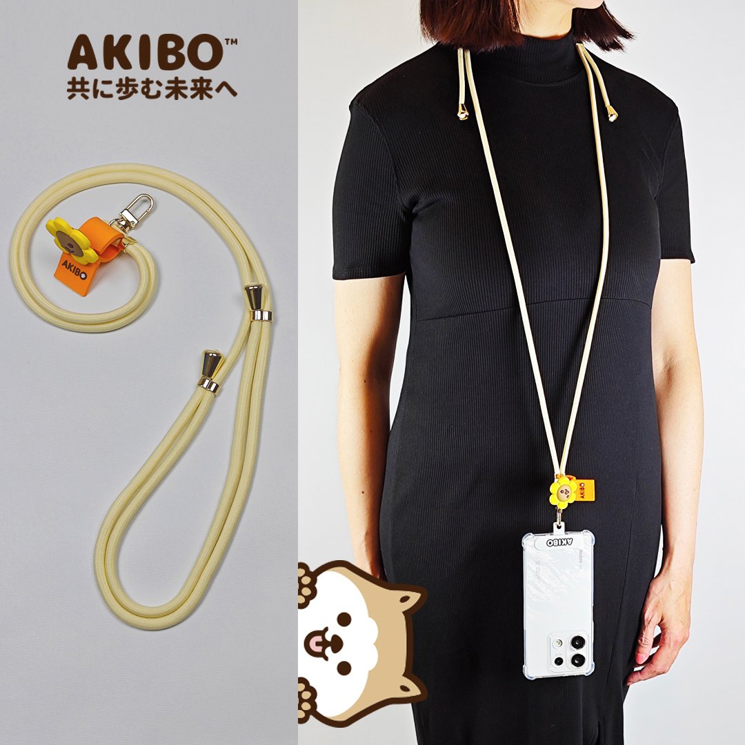 AKIBO經典6MM手機掛繩-奶油白(可調節、中性款、輕量、尼龍) / 內附AKIBO品牌手機掛片1個