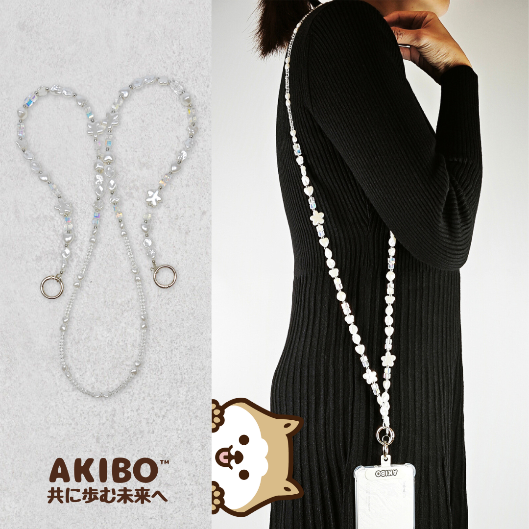 AKIBO雪花舞曲包包手機掛繩-淨透白(女款、水晶) / 內附AKIBO品牌手機掛片1個