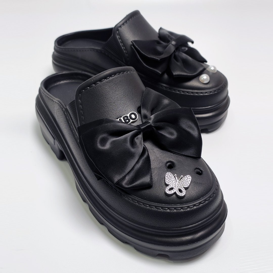 AKIBO黑蝴蝶結款洞洞鞋扣 (六件組)