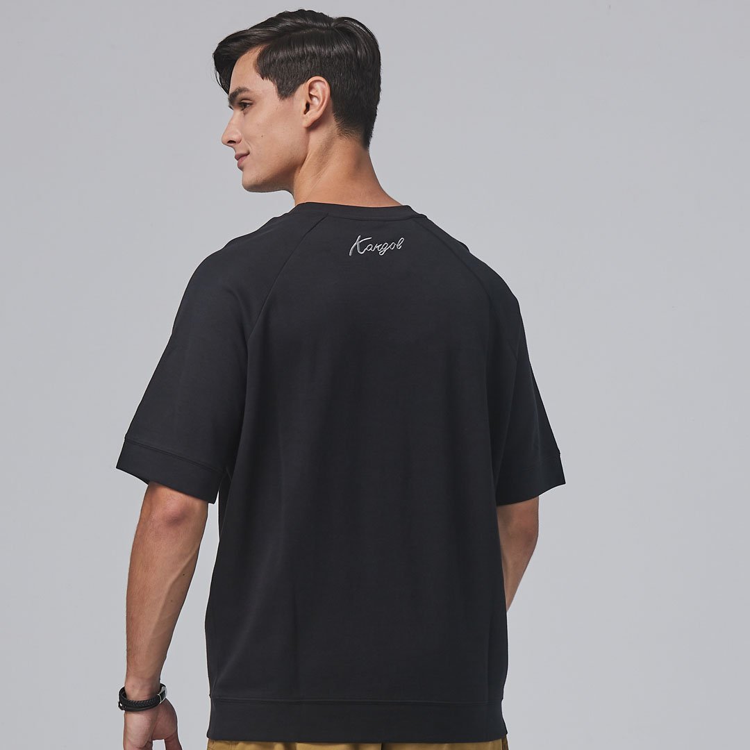 KANGOL袋鼠落肩寬版羅纹短T-黑