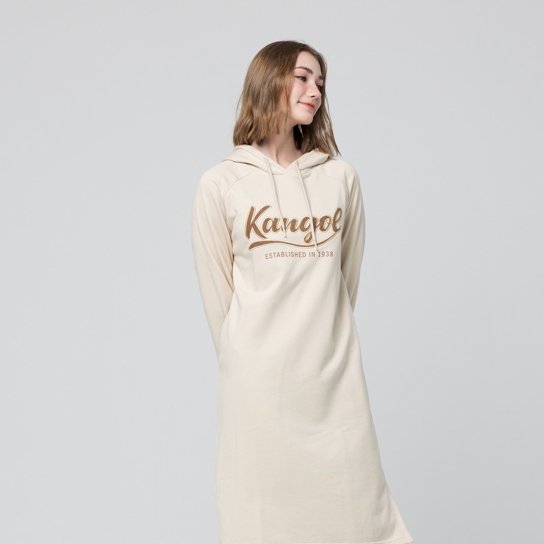 KANGOL袋鼠連帽洋裝-米白