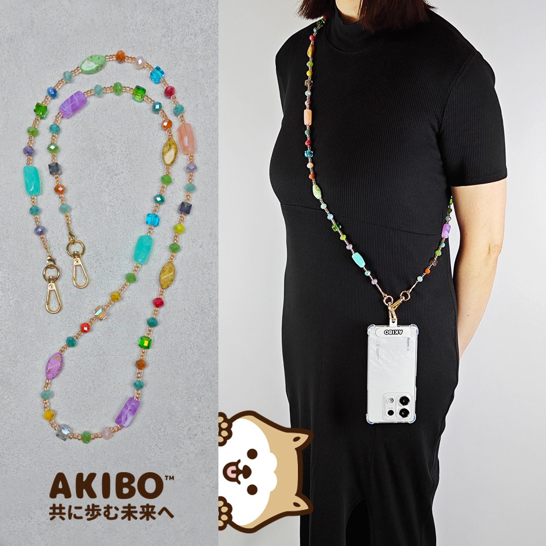 AKIBO波西米亞寶石包包手機掛繩-多彩 (中性款、琉璃)  / 內附AKIBO品牌手機掛片1個