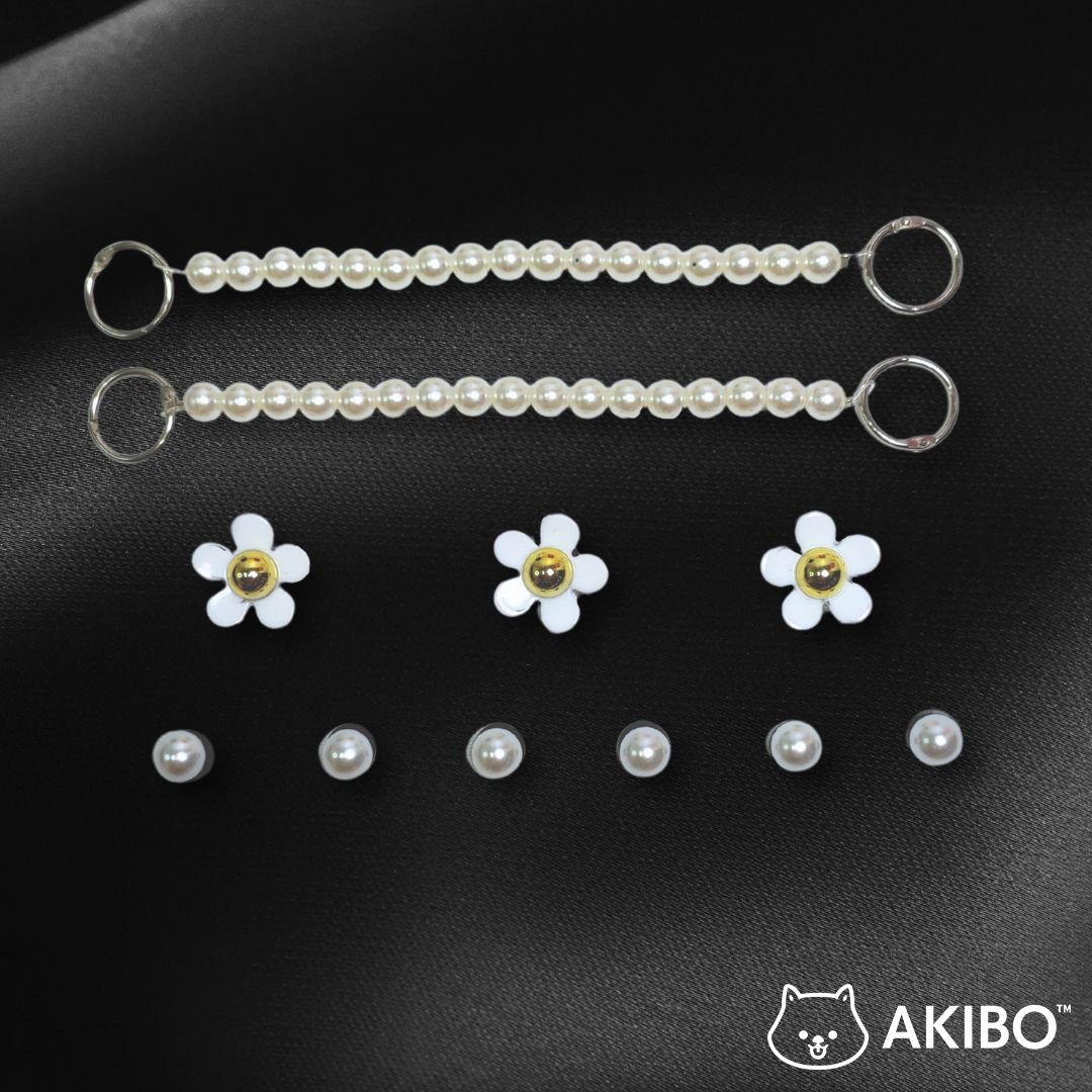 AKIBO珍珠小花款洞洞鞋扣 (十一件組)
