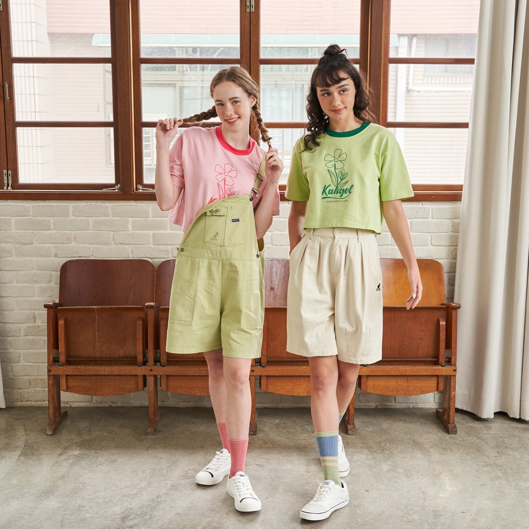 KANGOL袋鼠水洗吊帶短褲-蘋果綠