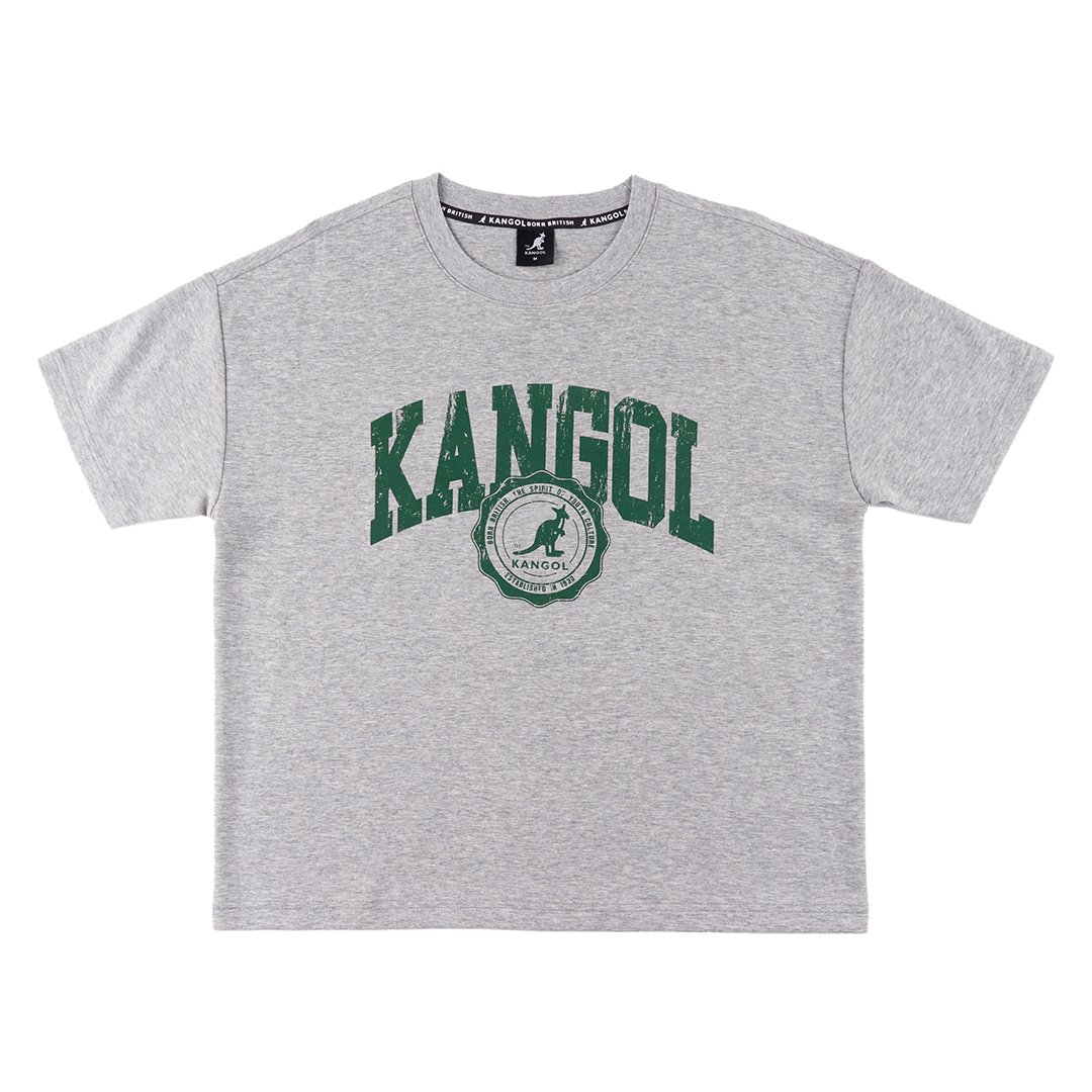 KANGOL女款寬版仿舊短T-灰