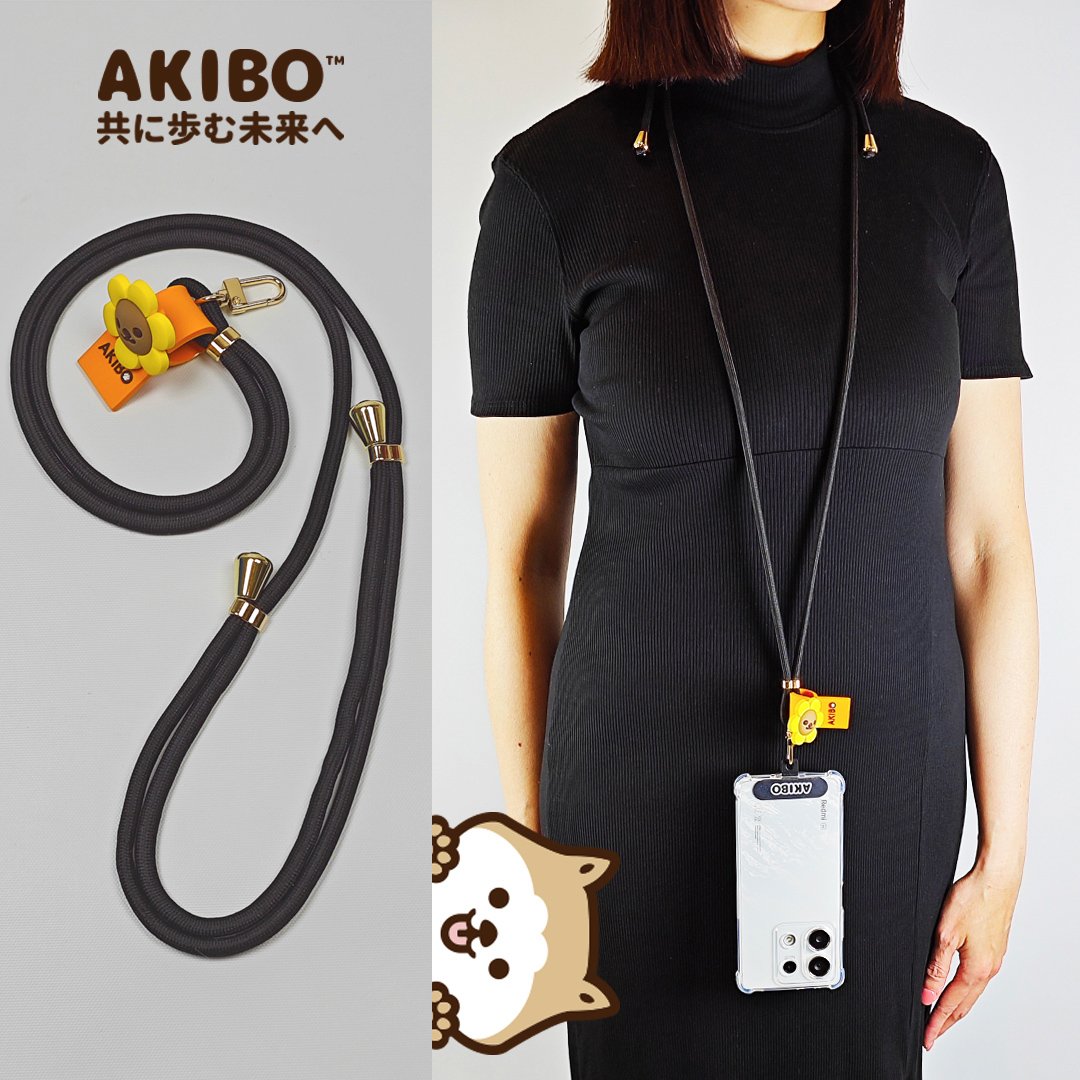 AKIBO經典6MM手機掛繩-經典黑(可調節、中性款、輕量、尼龍) / 內附AKIBO品牌手機掛片1個
