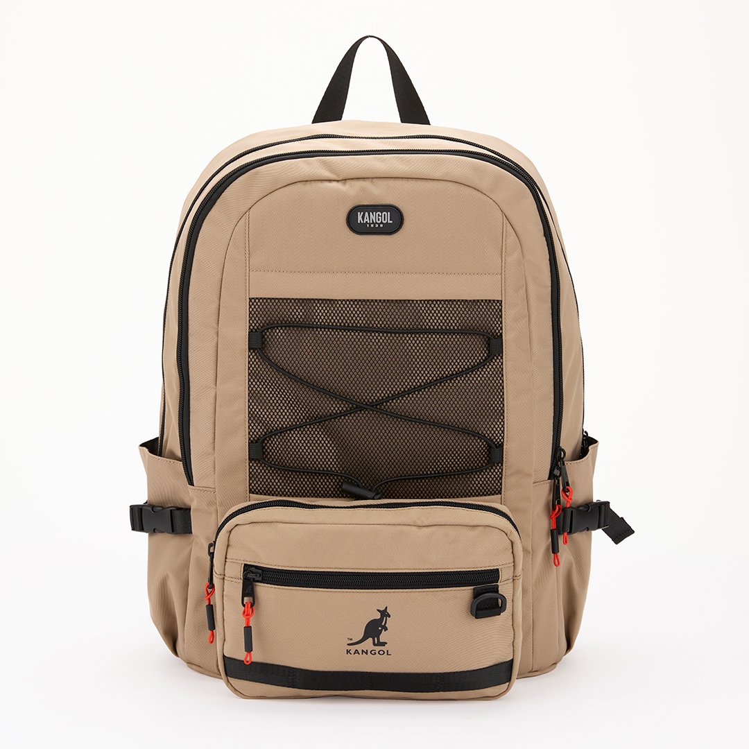 KANGOL袋鼠多功能後背包-卡其(男女共款)