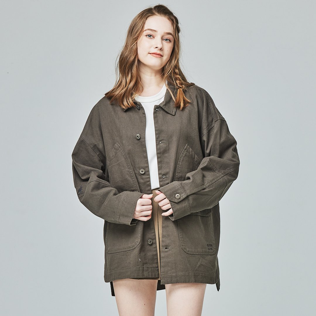 KANGOL袋鼠復古口袋襯衫外套-鐵灰