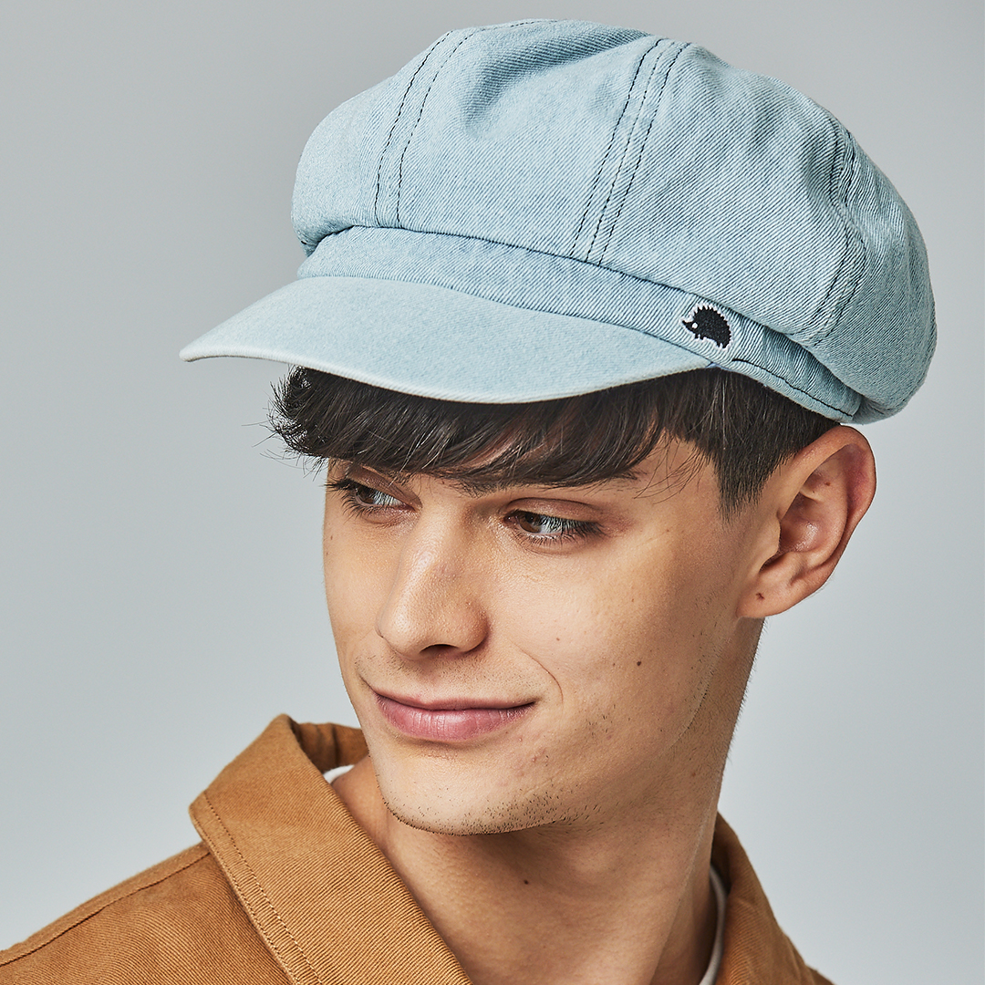 SCANDINAVIAN FOREST北歐小刺蝟水洗刺繡丹寧報童帽-水洗牛仔藍