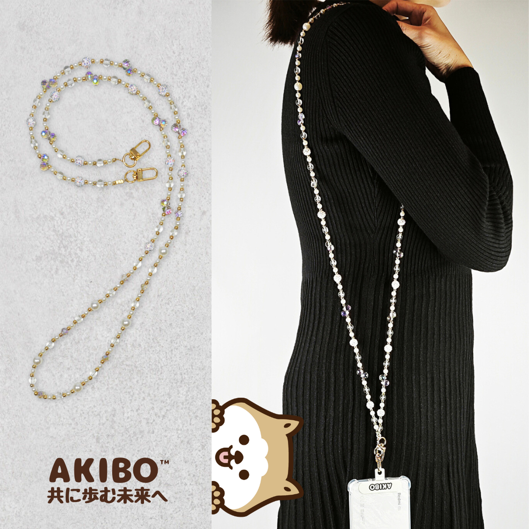 AKIBO巴洛克彩珠包包手機掛繩-薄霧紫(女款、水晶) / 內附AKIBO品牌手機掛片1個