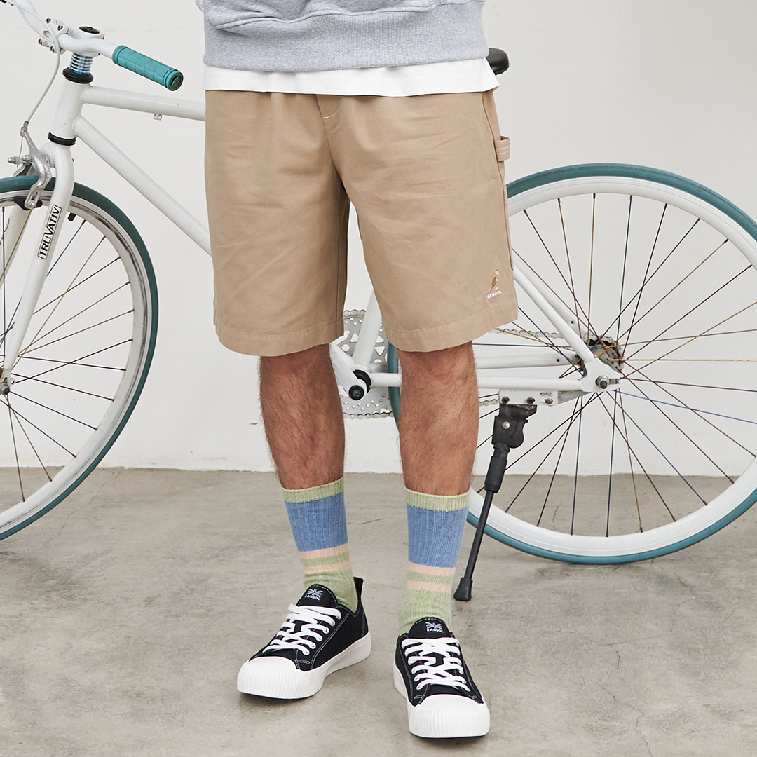 KANGOL袋鼠中性水洗五分褲-卡其