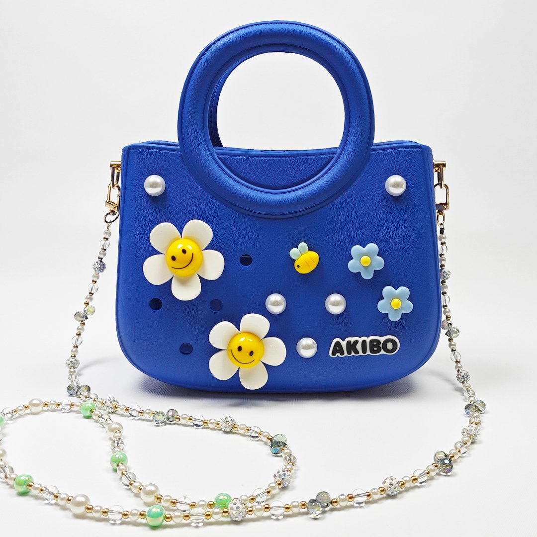 【買1送1】AKIBO滿月包-寶石藍 / 巴洛克彩珠背帶 (肩背手提洞洞包。中性款、輕量、防水) / 內附AKIBO品牌鞋扣1個。現在買再送鞋扣組(不挑款)