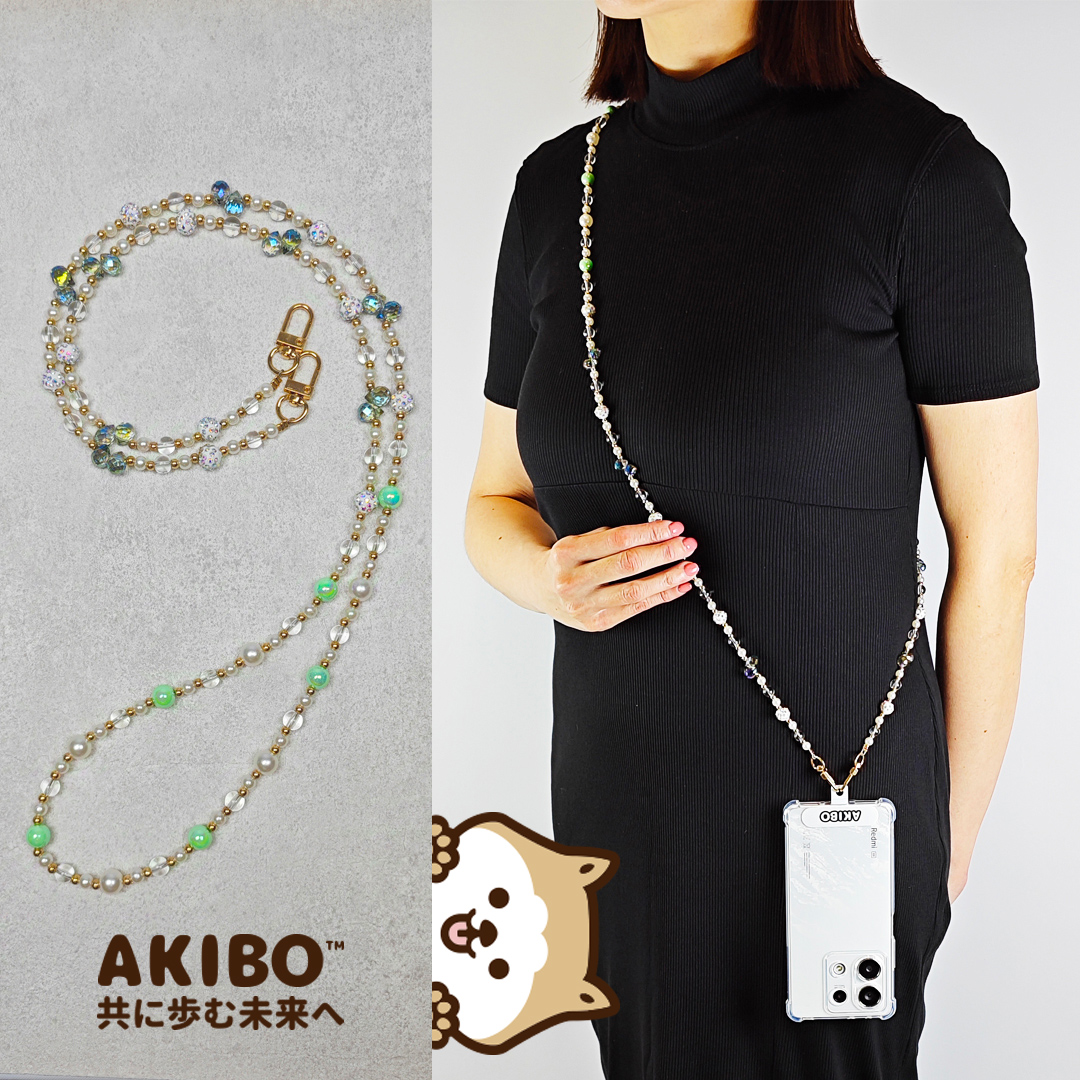 AKIBO巴洛克彩珠包包手機掛繩-森林綠(女款、水晶) / 內附AKIBO品牌手機掛片1個
