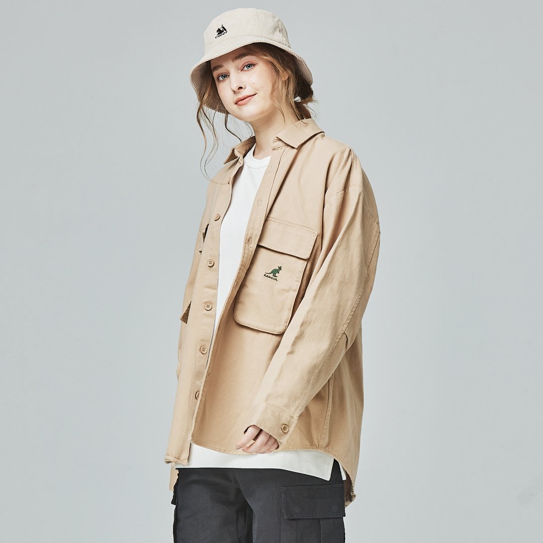 KANGOL袋鼠工裝口袋襯衫外套-卡其