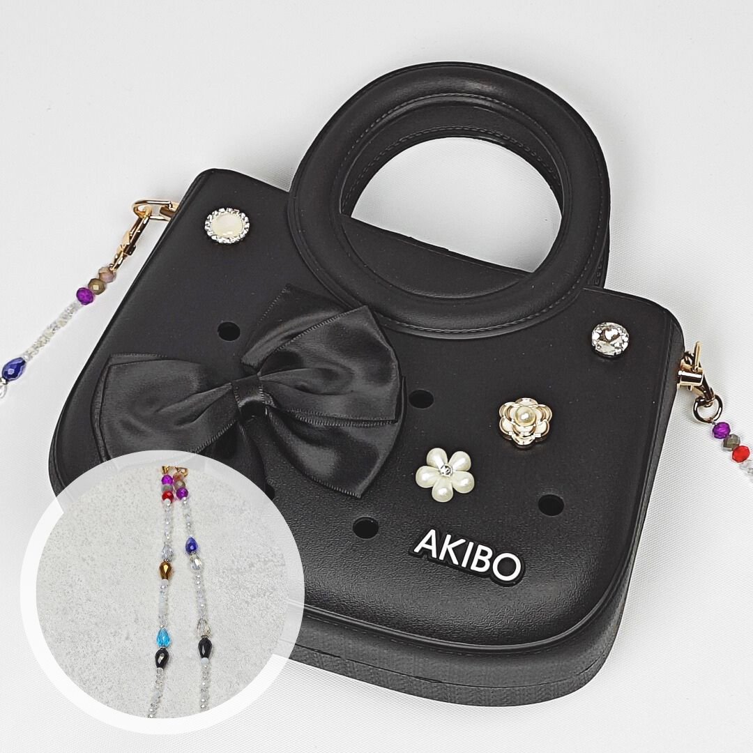 【買1送1】AKIBO滿月包-經典黑/波西米亞彩珠背帶(肩背手提洞洞包。中性款、輕量、防水) / 內附AKIBO品牌鞋扣1個。現在買再送鞋扣組(不挑款)