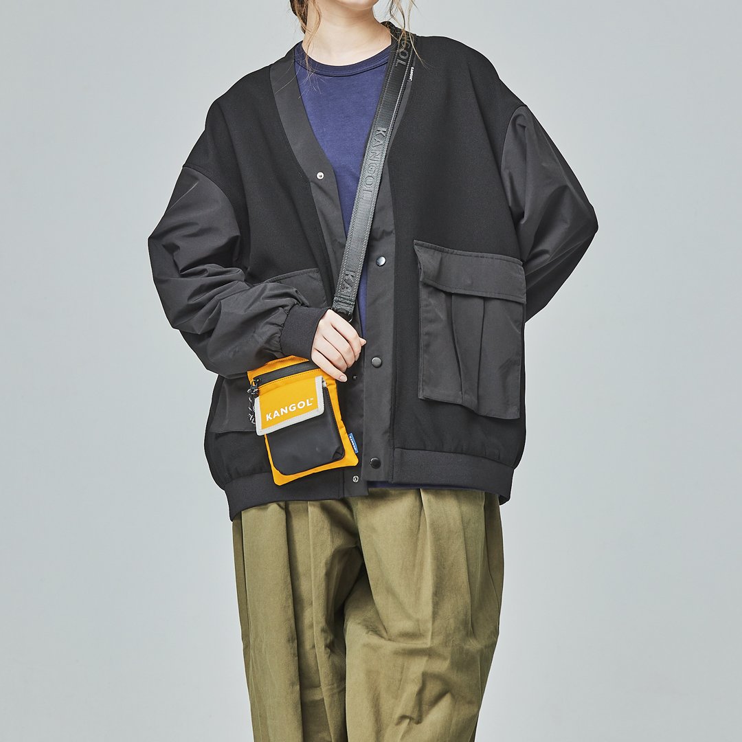 KANGOL袋鼠撞色小側背包-黃