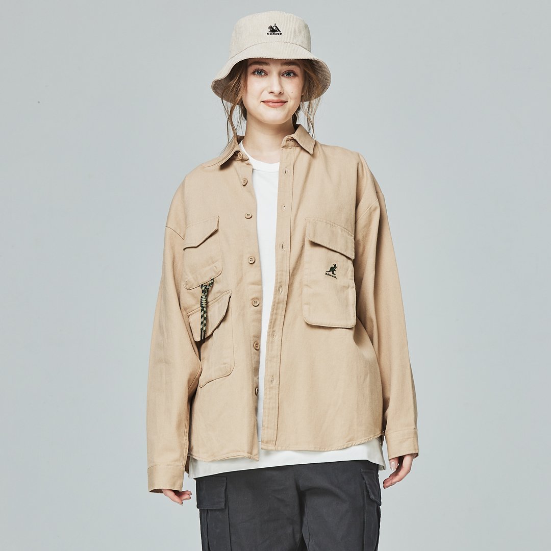 KANGOL袋鼠工裝口袋襯衫外套-卡其