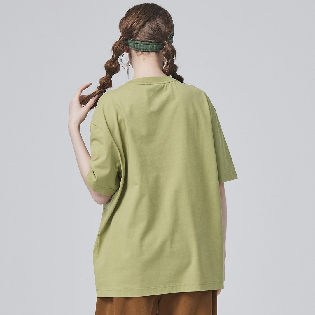 KANGOL中性寬版口袋T-綠