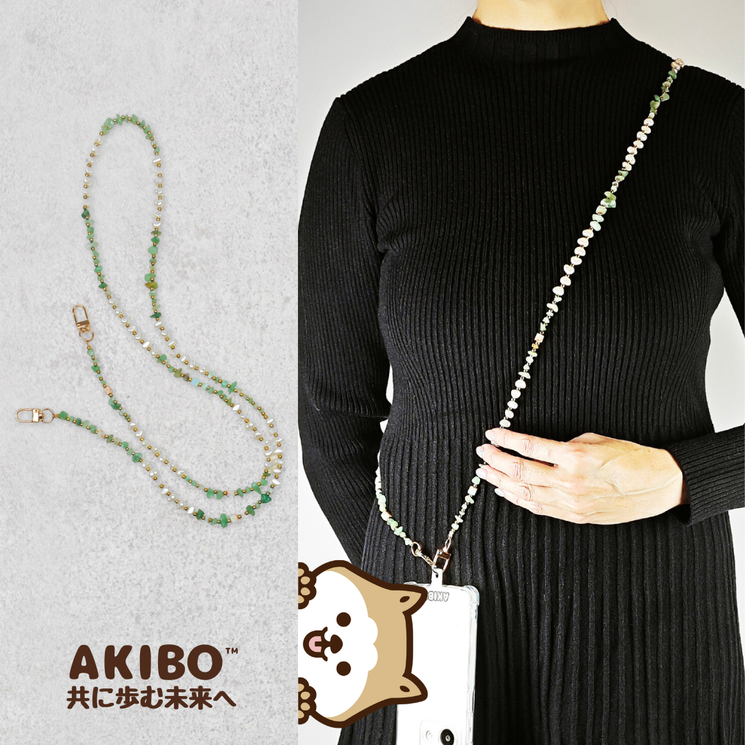 AKIBO翡翠珠石包包手機掛繩-翡翠綠(女款、天然石) / 內附AKIBO品牌手機掛片1個