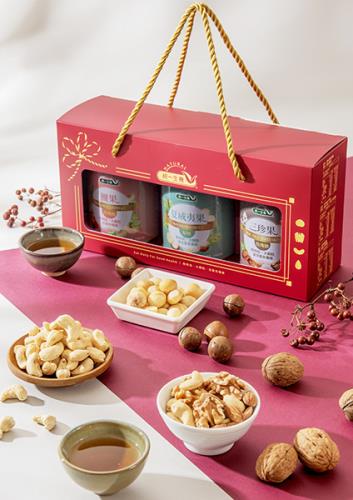 【統一生機】御選堅果禮盒 A款｜金饌三入組｜低溫無油烤焙原味堅果｜紅金高質感禮盒