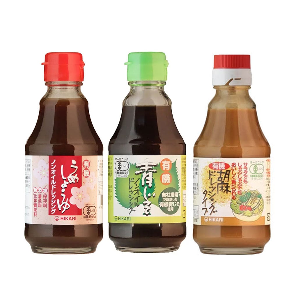 【自然思維 HIKARI】有機胡麻醬225g/有機無油和風梅子醬油200ml/有機無油和風青紫蘇醬200ml｜日本JAS有機認證，天然健康醬料，無添加油脂，適合沙拉、醬拌、醃製料理