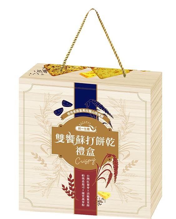 【統一生機】雙饗蘇打餅乾禮盒｜帕瑪森起司燕麥 × 紅藜麥紫菜酥｜玫瑰鹽調味｜酵母發酵酥脆 370公克(紅藜紫菜*12包+燕麥起司*12包)