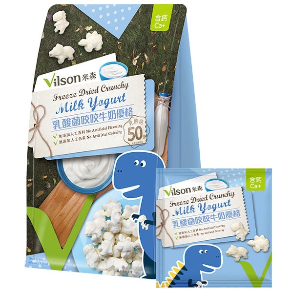 【米森 Vilson】乳酸菌咬咬牛奶優格 10gx5包｜50億乳酸菌｜5倍濃縮｜高鈣固態優格零食｜恐龍造型｜無防腐劑無人工添加