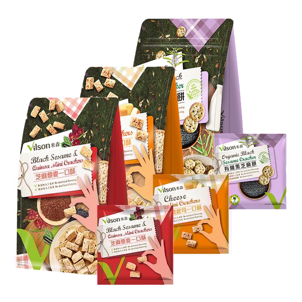 【米森 Vilson】一口酥系列 20g×5包｜醇黑可可一口酥｜香濃起司一口酥｜芝麻藜麥一口酥｜低溫烘焙 × 無防腐劑｜1歲以上可食｜全家適合
