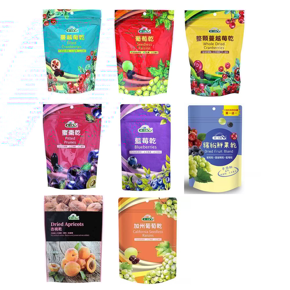 【統一生機】 果然優果乾系列 葡萄乾 蔓越莓乾 整顆蔓越莓乾 藍莓乾 蜜棗乾 杏桃乾 繽紛果乾