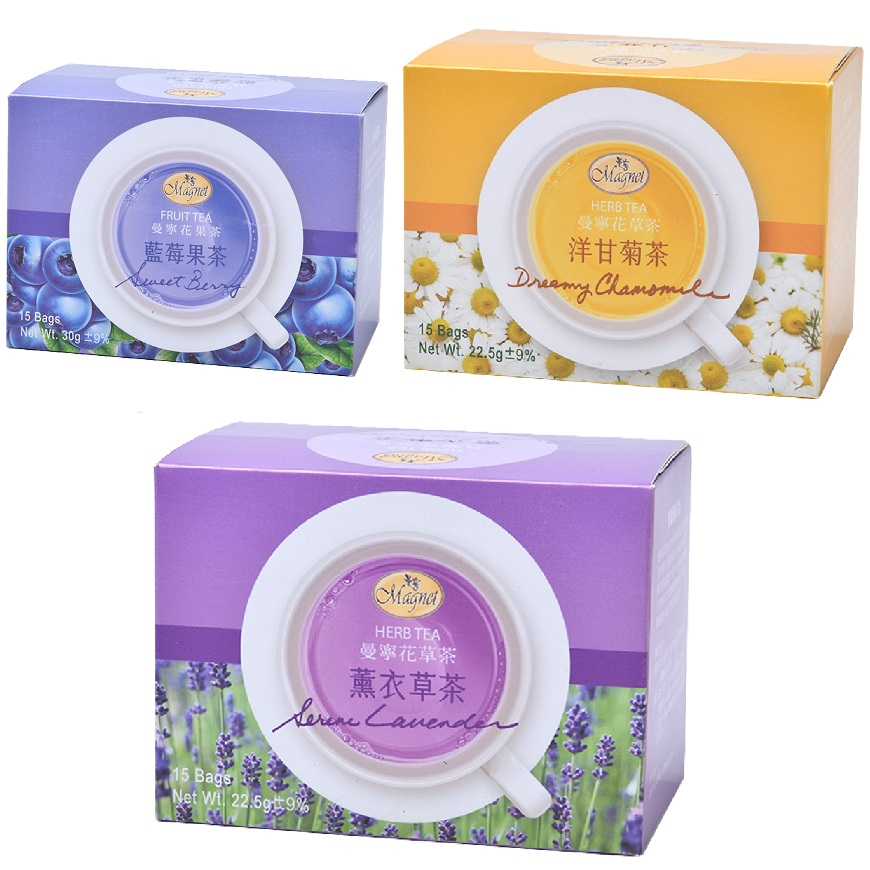 【曼寧】花草茶系列15入/盒｜洋甘菊茶/藍莓果茶/薰衣草茶｜無咖啡因茶包｜舒緩放鬆花茶