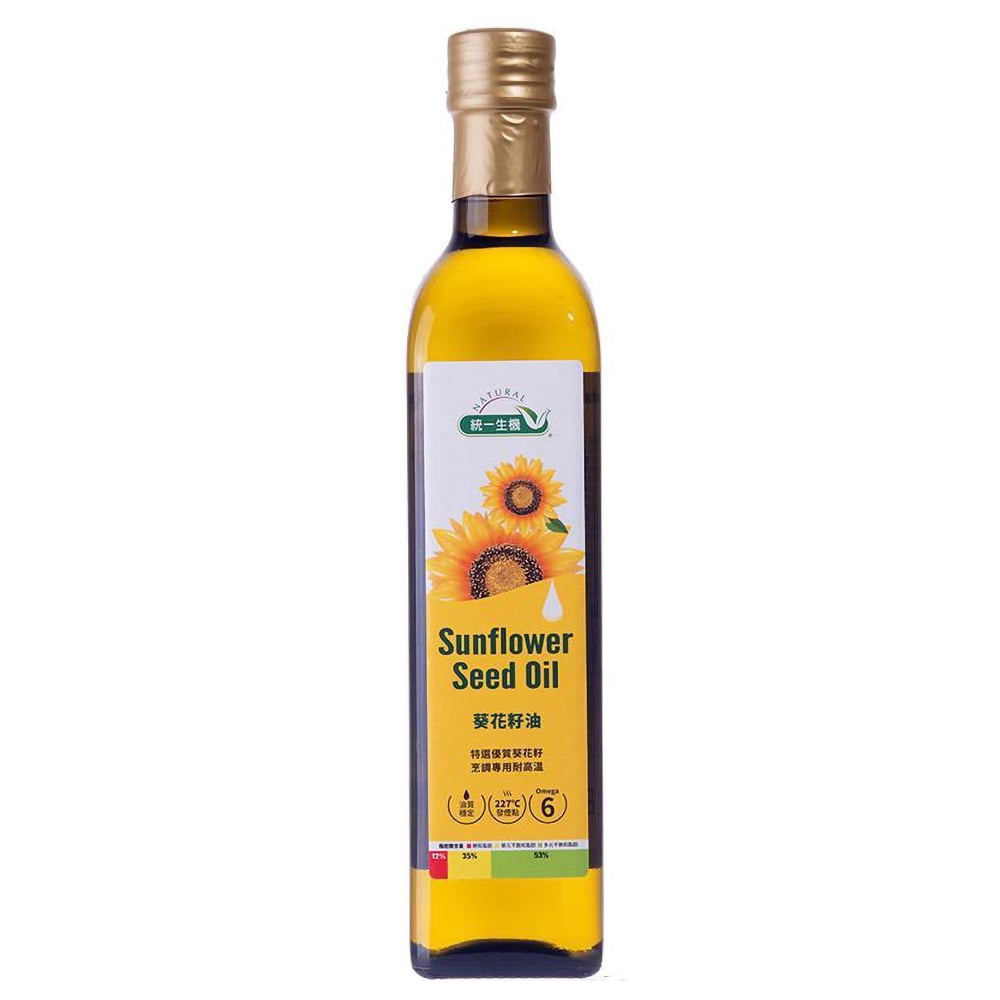 【統一生機】葵花籽油 500ml｜義大利原裝進口｜高發煙點227°C｜富含88%不飽和脂肪酸｜健康烹調植物油