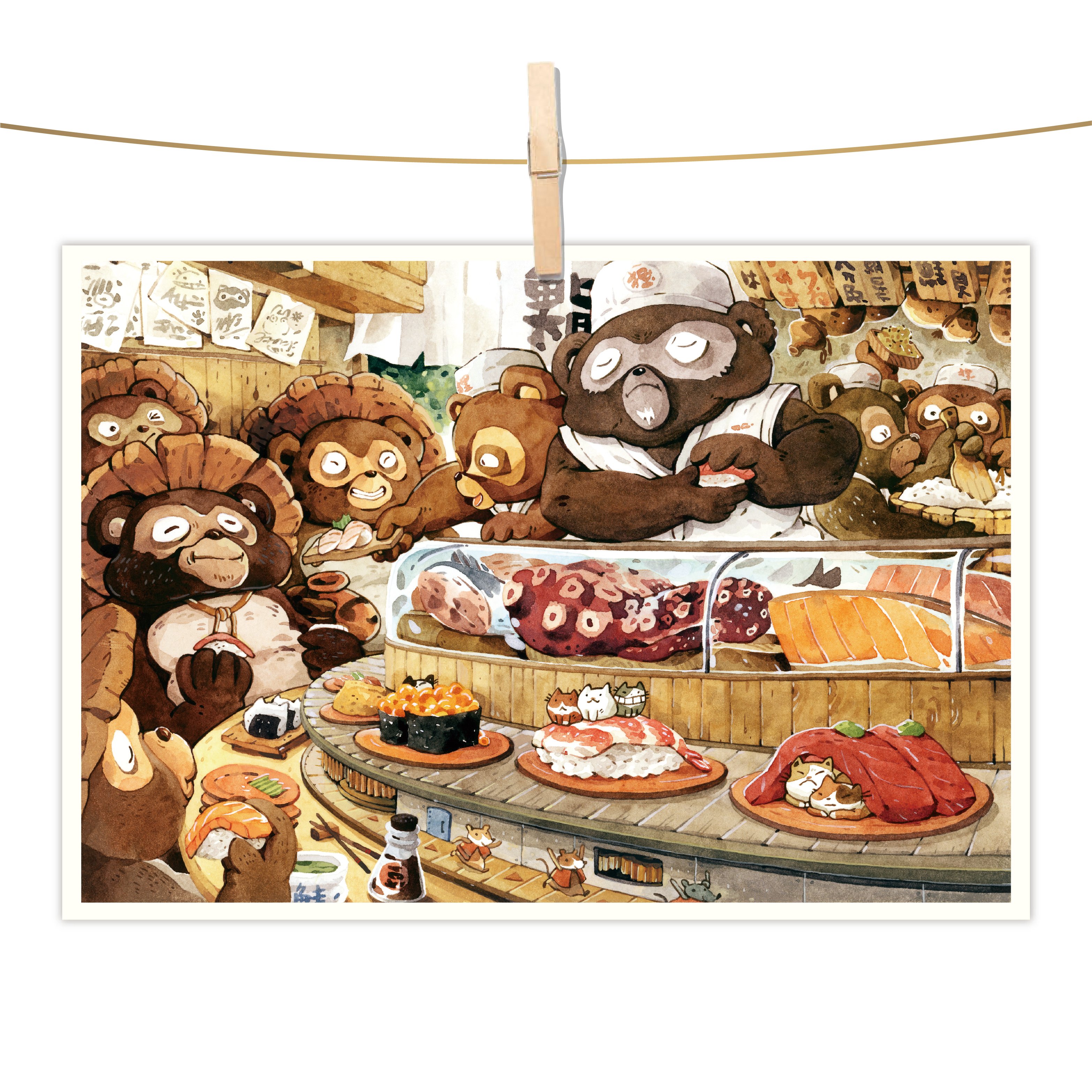 明信片 - 狸貓轉轉壽司