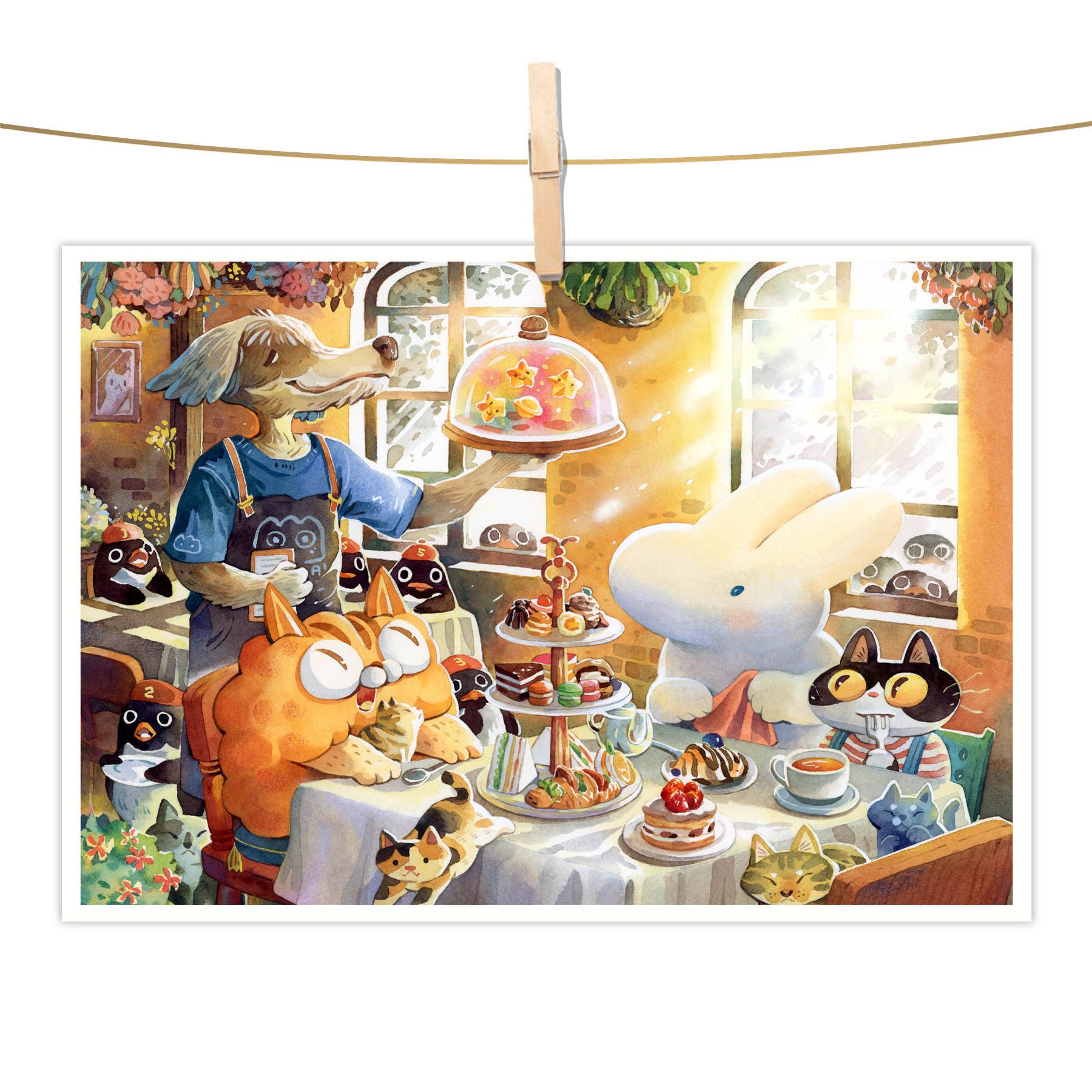 明信片 - 動物午茶會