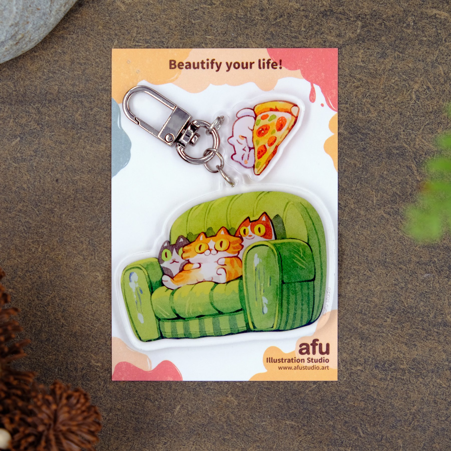 壓克力鑰匙圈（雙掛飾）-耍廢貓